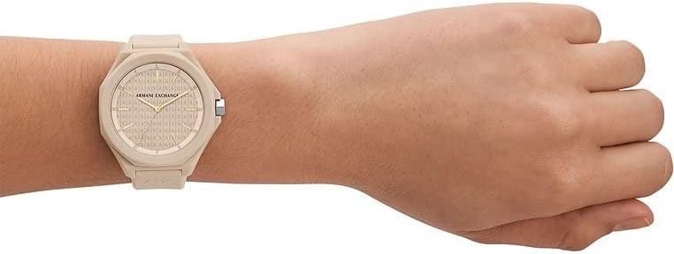 Armani Exchange Women's Analogue Quartz Watch with Silicone Strap AX4603, Beige, strap