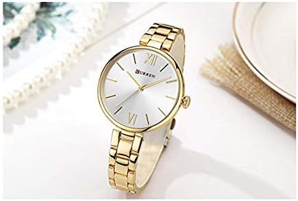 Curren 9017 Stainless Steel Strap Round Analog Waterproof Gold, White Watch for Women
