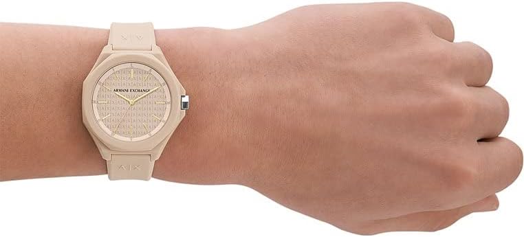 Armani Exchange Women's Analogue Quartz Watch with Silicone Strap AX4603, Beige, strap