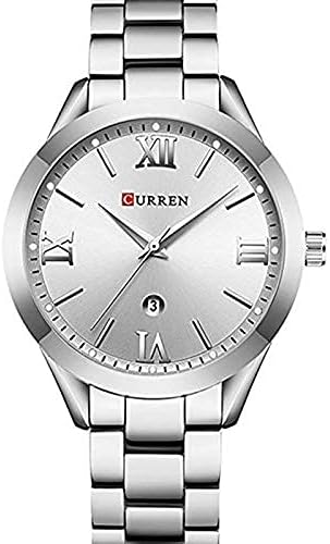 Curren 9007 Quartz Movement Stainless Steel Strap Round Analog With Date Display Silver Watch for Women