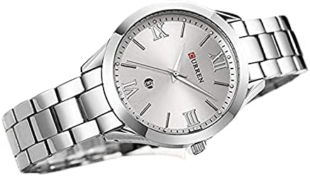 Curren 9007 Quartz Movement Stainless Steel Strap Round Analog With Date Display Silver Watch for Women