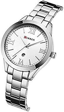 Curren 9007 Quartz Movement Stainless Steel Strap Round Analog With Date Display Silver Watch for Women