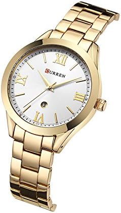 Curren 9007 Quartz Movement Round Dial Stainless Steel Strap Waterproof Women Watch - Gold, White