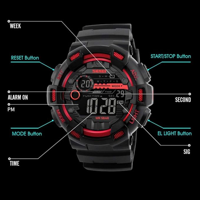 SKMEI Outdoor Sport Watches Alarm Clock 5Bar Waterproof LED Digital Watch