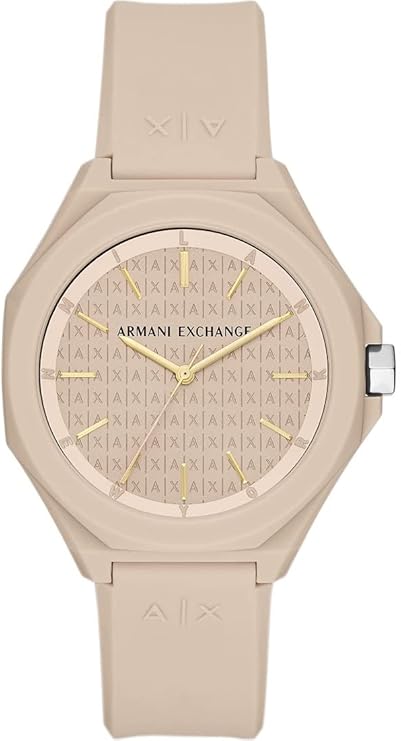 Armani Exchange Women's Analogue Quartz Watch with Silicone Strap AX4603, Beige, strap