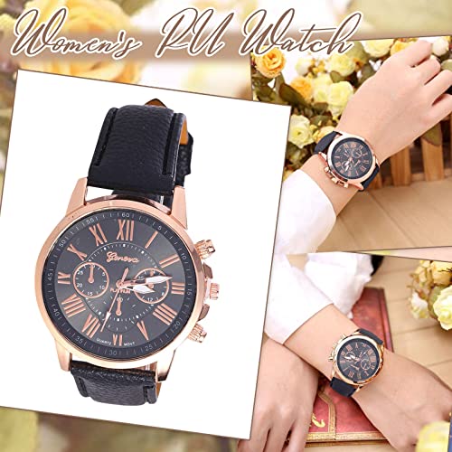 Calculator Watches for Men Women's Fashion Roman Numerals Faux Leather Analog Quartz Wrist Watch Big Wrist Watches for Men (Black, One Size)