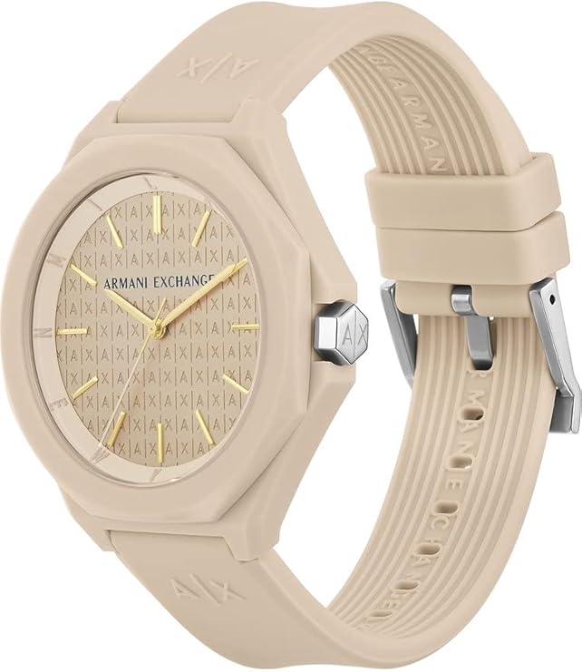 Armani Exchange Women's Analogue Quartz Watch with Silicone Strap AX4603, Beige, strap
