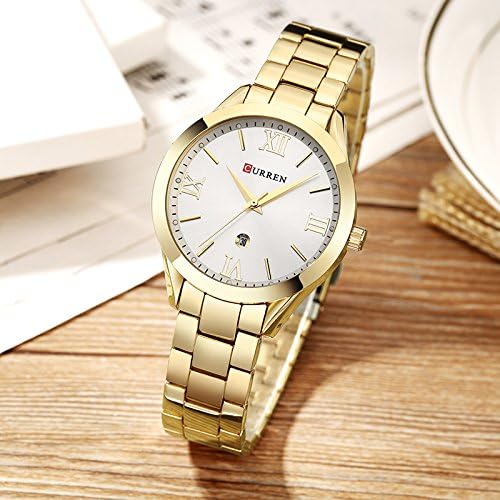 Curren 9007 Quartz Movement Round Dial Stainless Steel Strap Waterproof Women Watch - Gold, White
