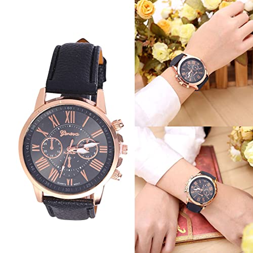 Calculator Watches for Men Women's Fashion Roman Numerals Faux Leather Analog Quartz Wrist Watch Big Wrist Watches for Men (Black, One Size)
