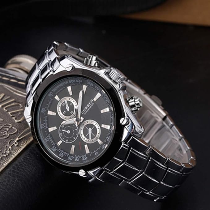 CURREN Men's 8025 Trendy Design Round Case Stainless Steel Strap Wrist Watch