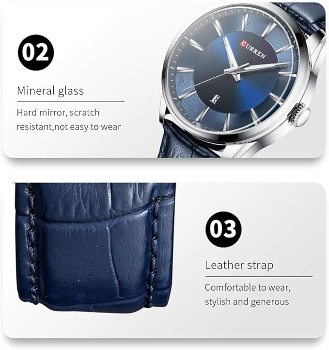 CURREN 8365 Quartz Man Wristwatch Watch for Male with Leather Strap Band Calendar Indicator Date Waterproof Mens Watches Wearable Accessories