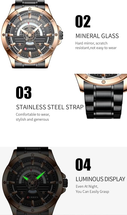 CURREN Original Brand 8381 Stainless Steel Band Wrist Watch For Men With Brand (Box)-8381