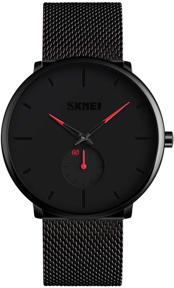 SKMEI Quartz Men Fashion Watches Waterproof Mens Watches Black Metal Mesh Band