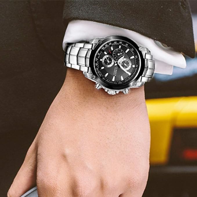 CURREN Men's 8025 Trendy Design Round Case Stainless Steel Strap Wrist Watch