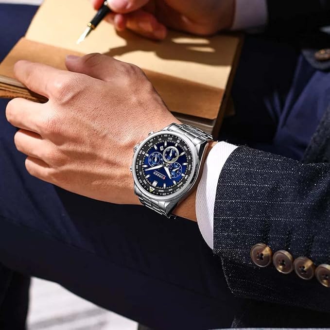 CURREN 8399 Men's Watches Fashion Sporty Wristwatches Male Chronograph Quartz Stainless Steel Clock with Luminous Hands