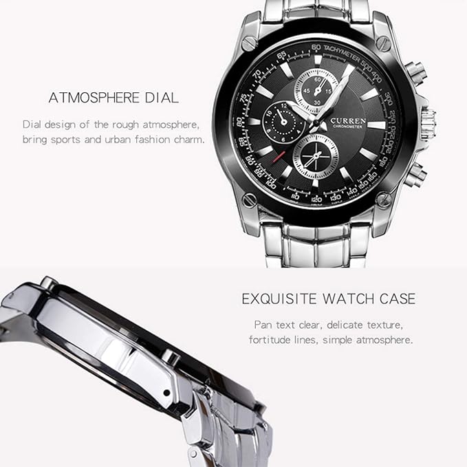 CURREN Men's 8025 Trendy Design Round Case Stainless Steel Strap Wrist Watch