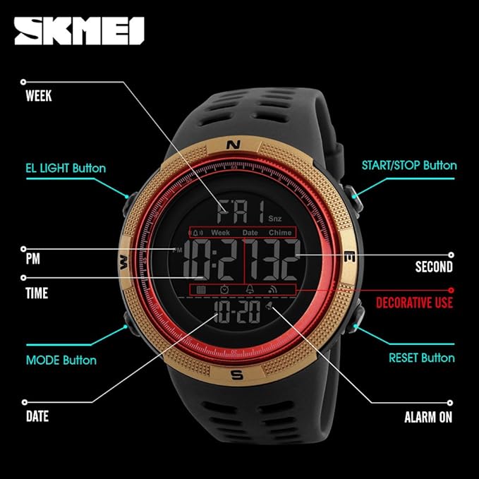SKMEI Men Sports Watches Countdown Double Time Watch Alarm Chronograph Digital Wristwatches 50M Waterproof Relogio Masculino