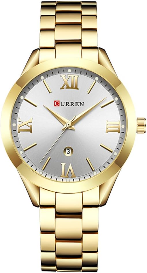 Curren 9007 Quartz Movement Round Dial Stainless Steel Strap Waterproof Women Watch - Gold, White