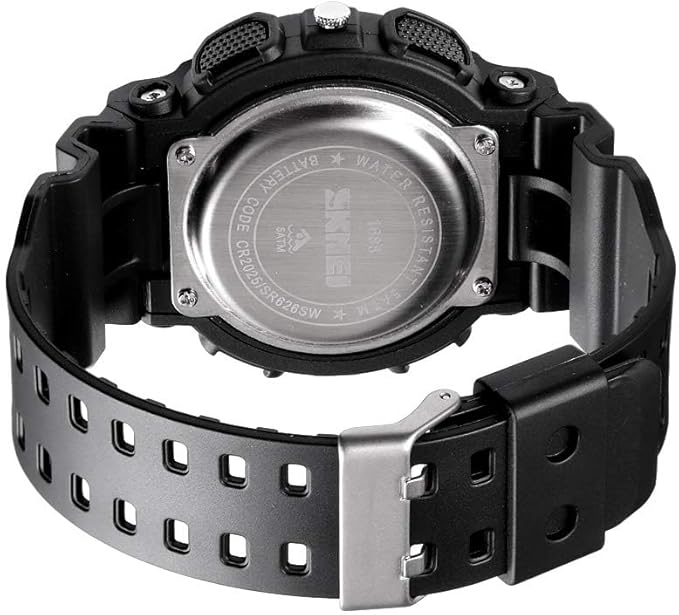 SKMEI Watches for Men- Water and Shock Resistant- 3D Dial Double Movement LED Screen Large Face Stopwatch Alarm Wrist Watch, Gold, strap