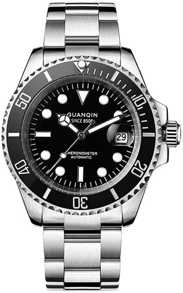 GUANQIN Men Date Luminous Analog Japanese Automatic Self Winding Mechanical Wrist Watch with Stainless Steel Band