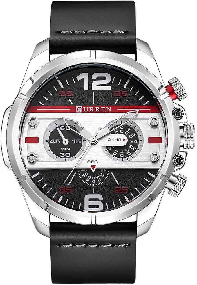 Curren 8259 Men's Sports Waterproof Leather Strap Analog Display Wrist Watch - Blue