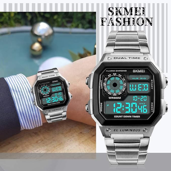 SKMEI Wrist Watch for Men, Digital Sports Waterproof Watch with Dual Time Chronograph Countdown Alarm Backlight