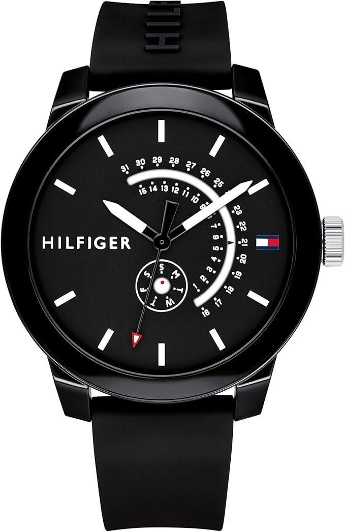 Tommy Hilfiger Men's Black Dial Black Silicone Watch - 1791483
