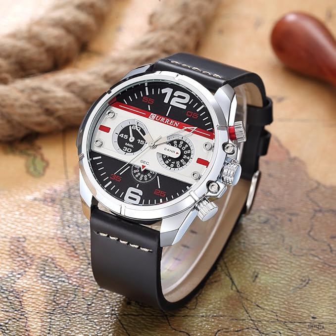 Curren 8259 Men's Sports Waterproof Leather Strap Analog Display Wrist Watch - Blue