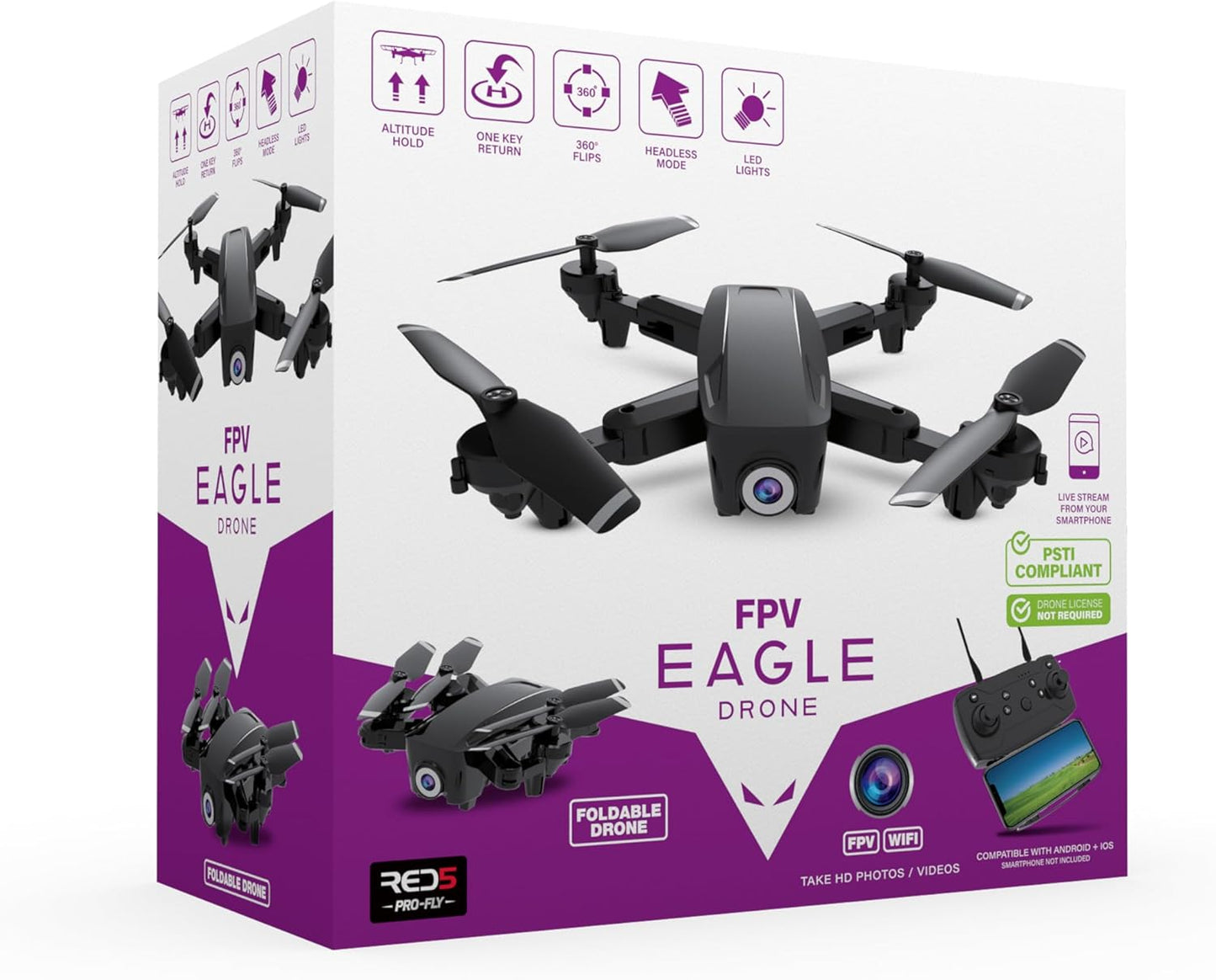 RED5 Eagle Drone HD FPV Wi-Fi Secure PSTI Foldable Remote Control Quadcopter