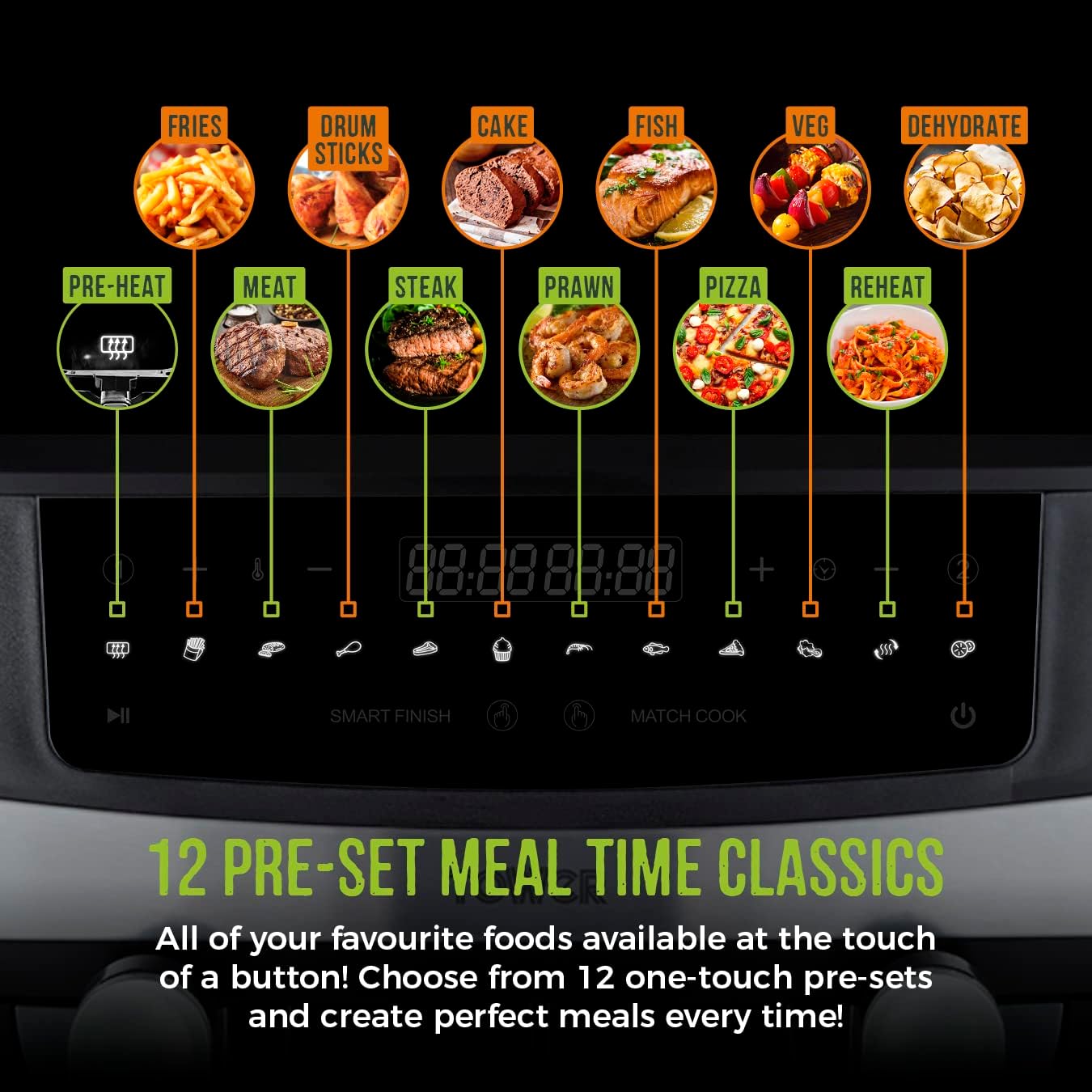 Tower T17088 Vortx 9L Duo Basket Air Fryer with Smart Finish, 2600W Power, Black