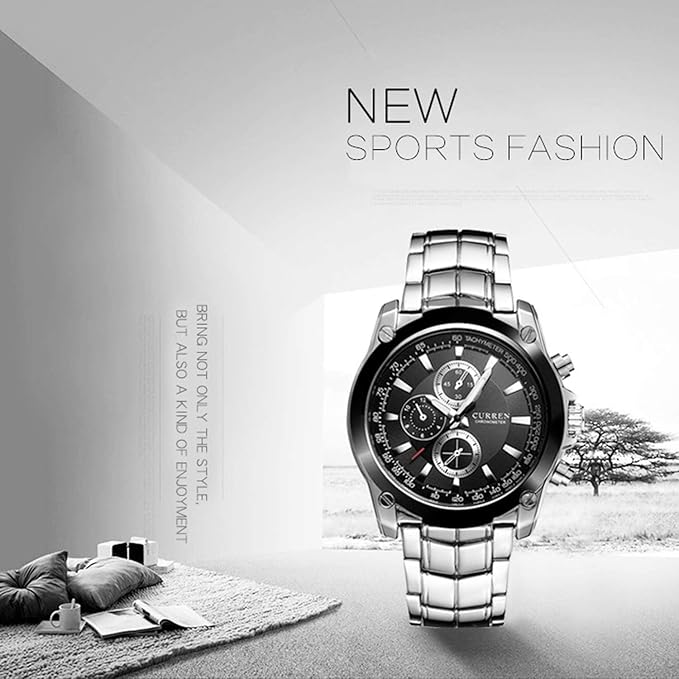 CURREN Men's 8025 Trendy Design Round Case Stainless Steel Strap Wrist Watch