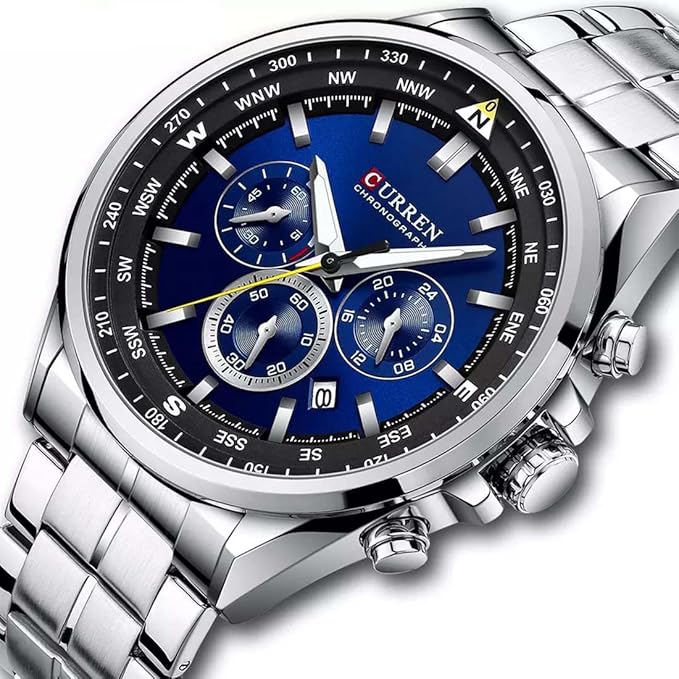 CURREN 8399 Men's Watches Fashion Sporty Wristwatches Male Chronograph Quartz Stainless Steel Clock with Luminous Hands