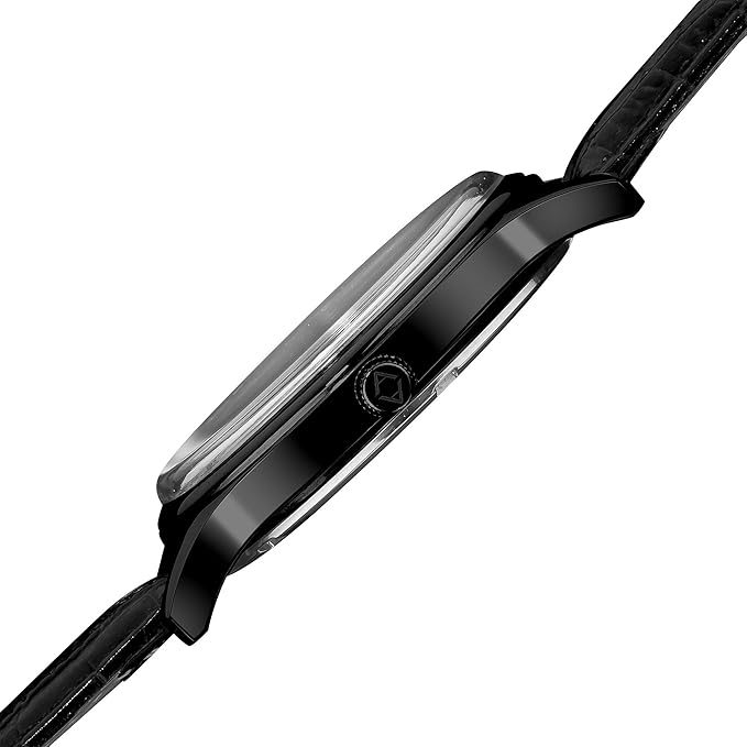 Akribos XXIV Men's Classic Black Watch - Sunburst Dial - Luminous Hands - Embossed Crocodile Pattern Genuine Leather Strap - AK539