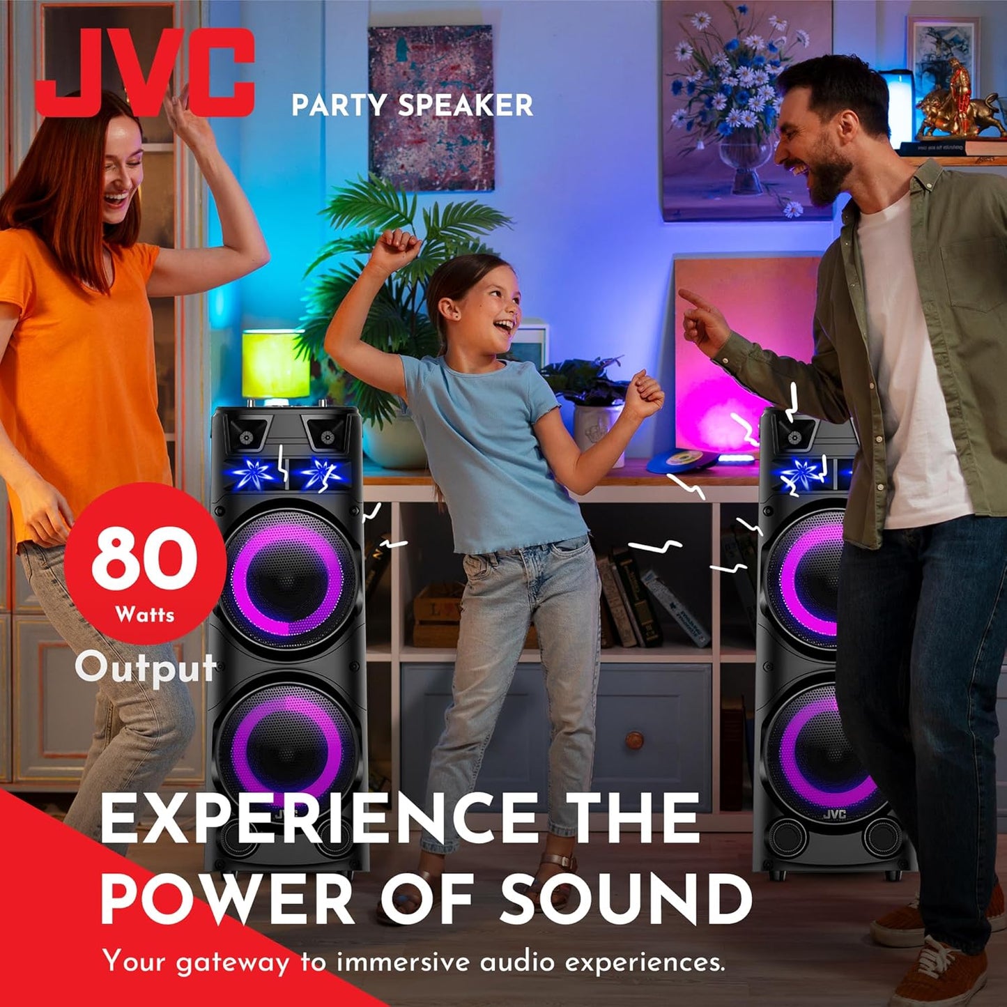 JVC Portable Bluetooth Party speaker with wireless mic and remote control XS-N7222PB Black