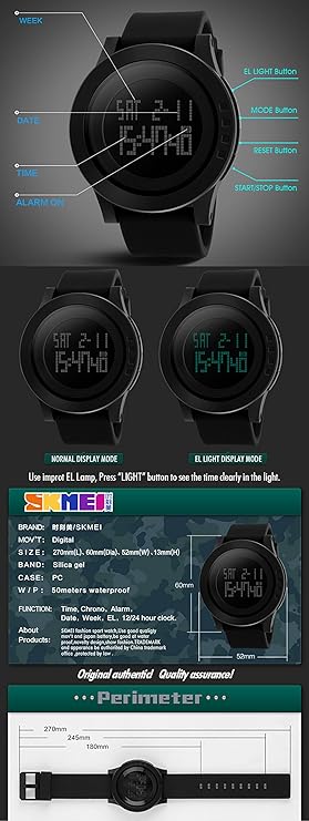 SKMEI 1142 Japanese-Quartz LED Display 50M Waterproof Sports Multifunction Watch