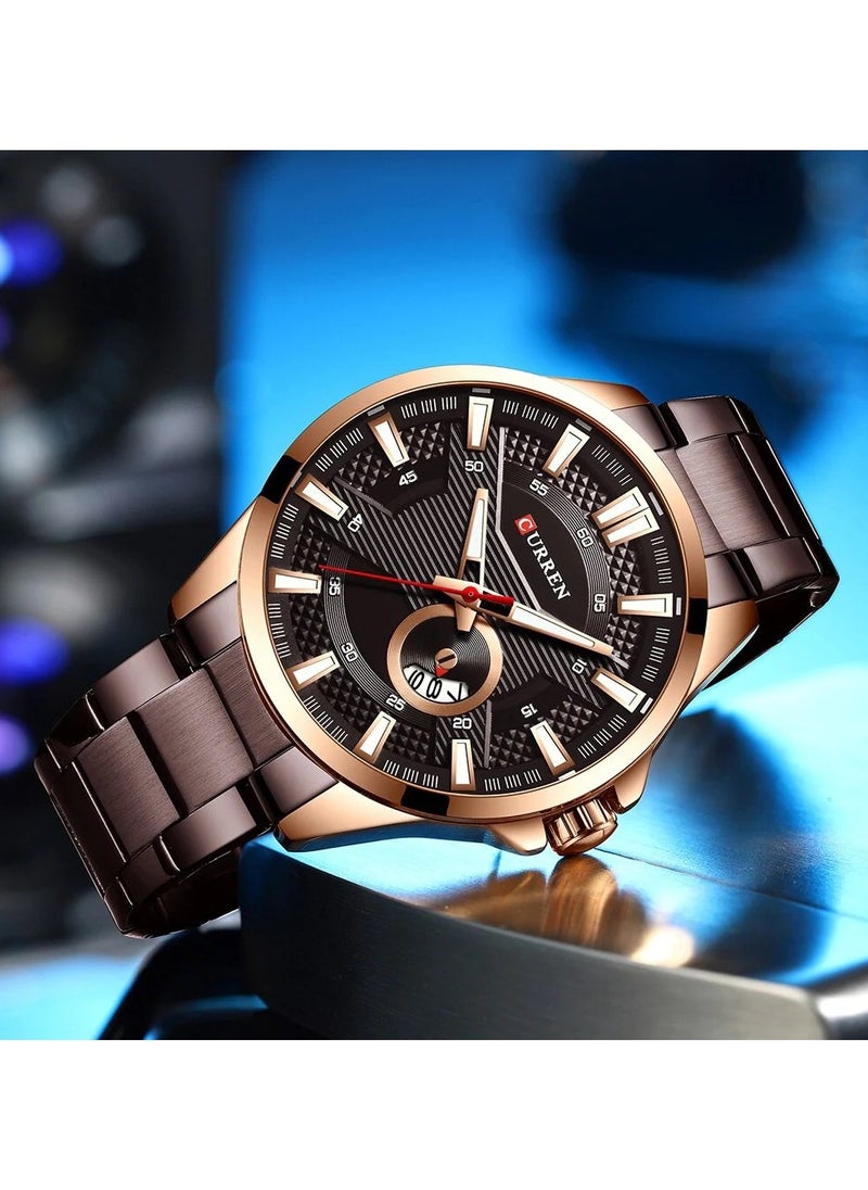 CURREN 8372 Original Brand Stainless Steel Band Wrist Watch For Men