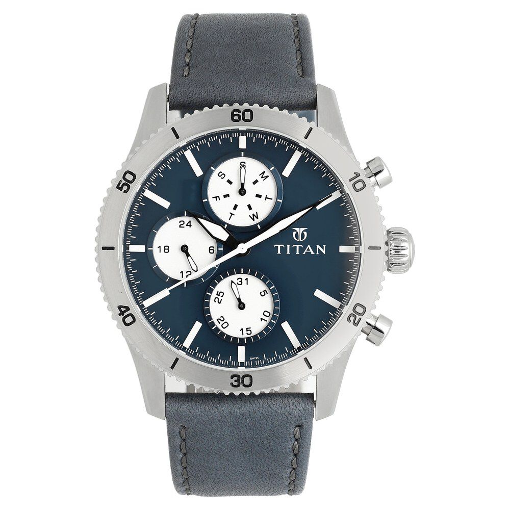 Titan Chronograph Blue Dial Leather Strap watch for Men