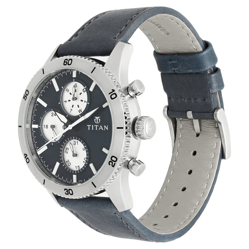 Titan Chronograph Blue Dial Leather Strap watch for Men