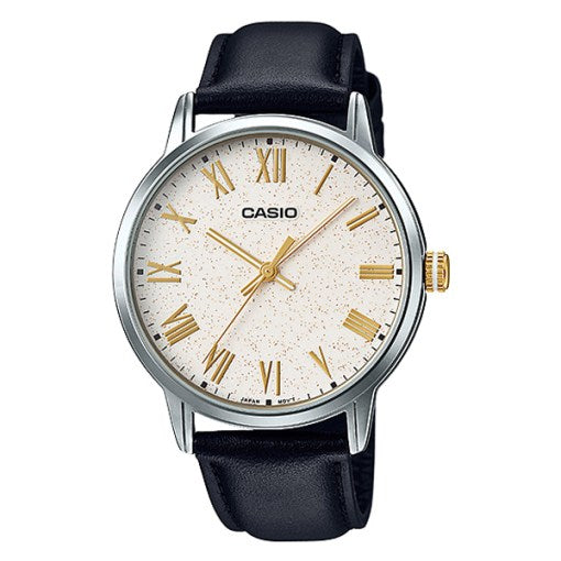 Casio MTP-TW100L-7A1 Black Leather Strap White Dial Watch