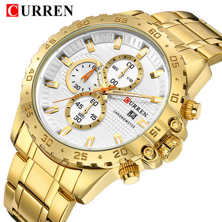 Curren 8334 Golden Men Watch 2021 Top Brand Fashion Business Male Wrist Watches Chronograph Gold Watch curren Men