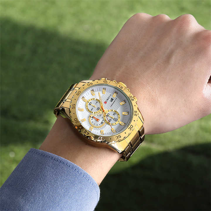 Curren 8334 Golden Men Watch 2021 Top Brand Fashion Business Male Wrist Watches Chronograph Gold Watch curren Men
