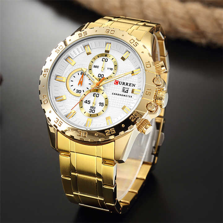 Curren 8334 Golden Men Watch 2021 Top Brand Fashion Business Male Wrist Watches Chronograph Gold Watch curren Men