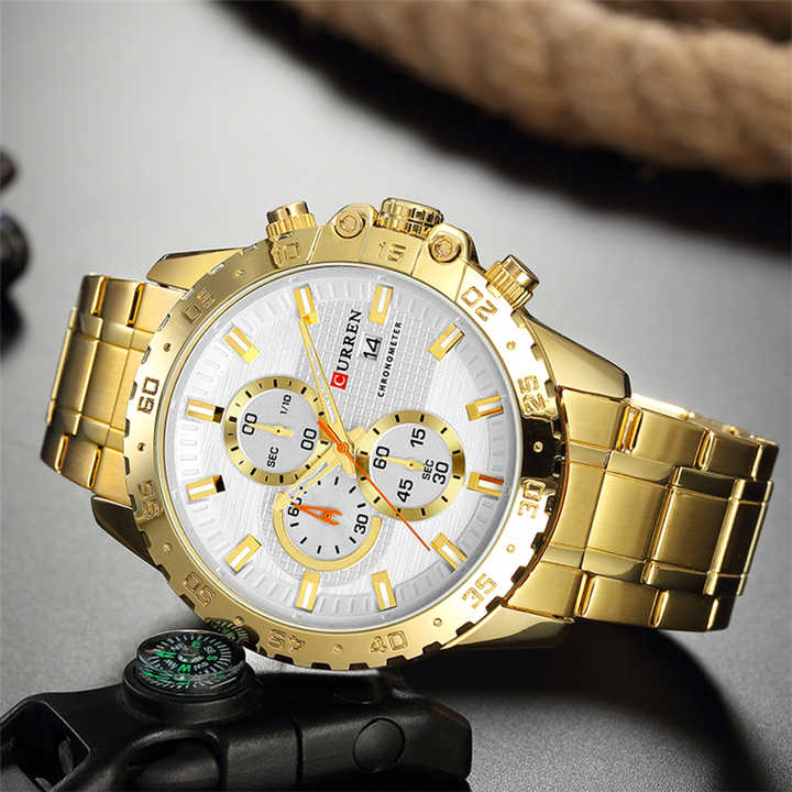 Curren 8334 Golden Men Watch 2021 Top Brand Fashion Business Male Wrist Watches Chronograph Gold Watch curren Men