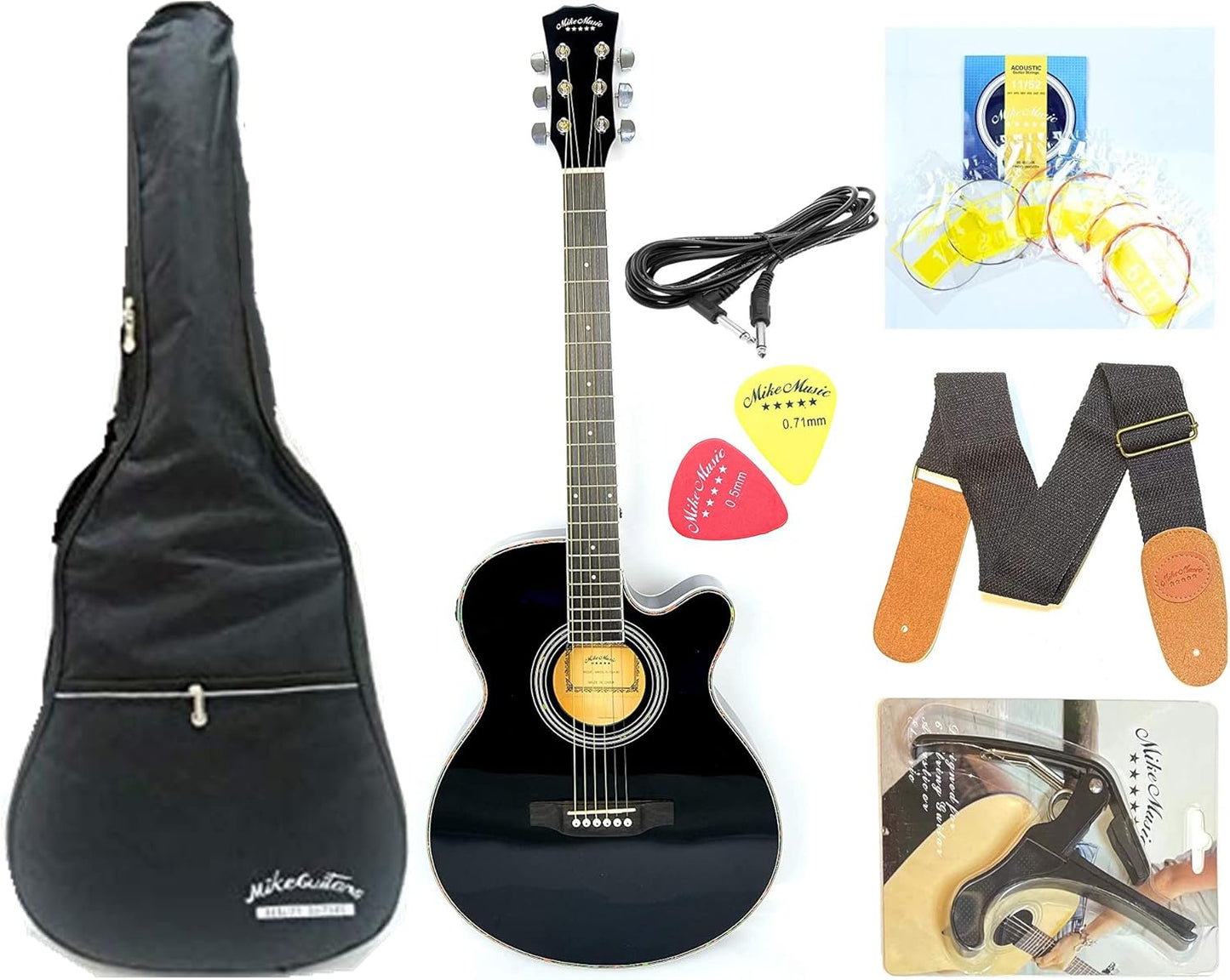 Acoustic Eq Slim Guitar With Bag And Strap 40 Inch Glossy Black