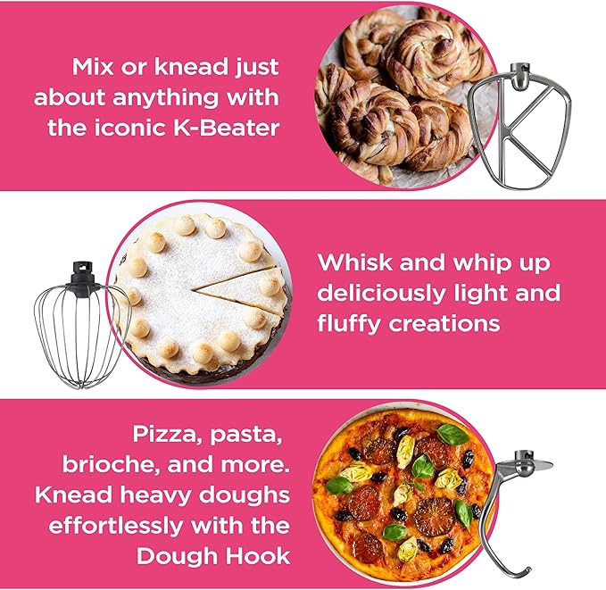 KENWOOD Stand Mixer Kitchen Machine HOMEBAKE 1000W with 5.0L Stainless Steel Bowl, K-Beater, Whisk, Dough Hook, KHH01.000SI Silver