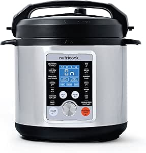 Nutricook Smart Pot Pro+ 1000 Watts - 10 in 1 Instant Programmable Electric Pressure Cooker, 6 Liters, 15 Smart Programs, Brushed Stainless Silver/Black, 2 Years Warranty, M-60F3