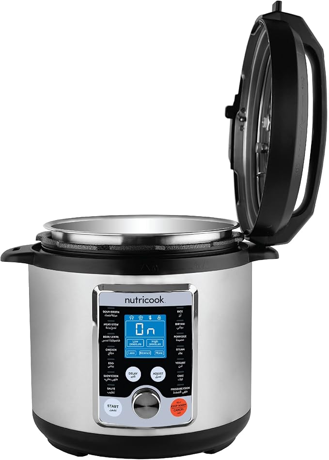Nutricook Smart Pot Pro+ 1000 Watts - 10 in 1 Instant Programmable Electric Pressure Cooker, 6 Liters, 15 Smart Programs, Brushed Stainless Silver/Black, 2 Years Warranty, M-60F3