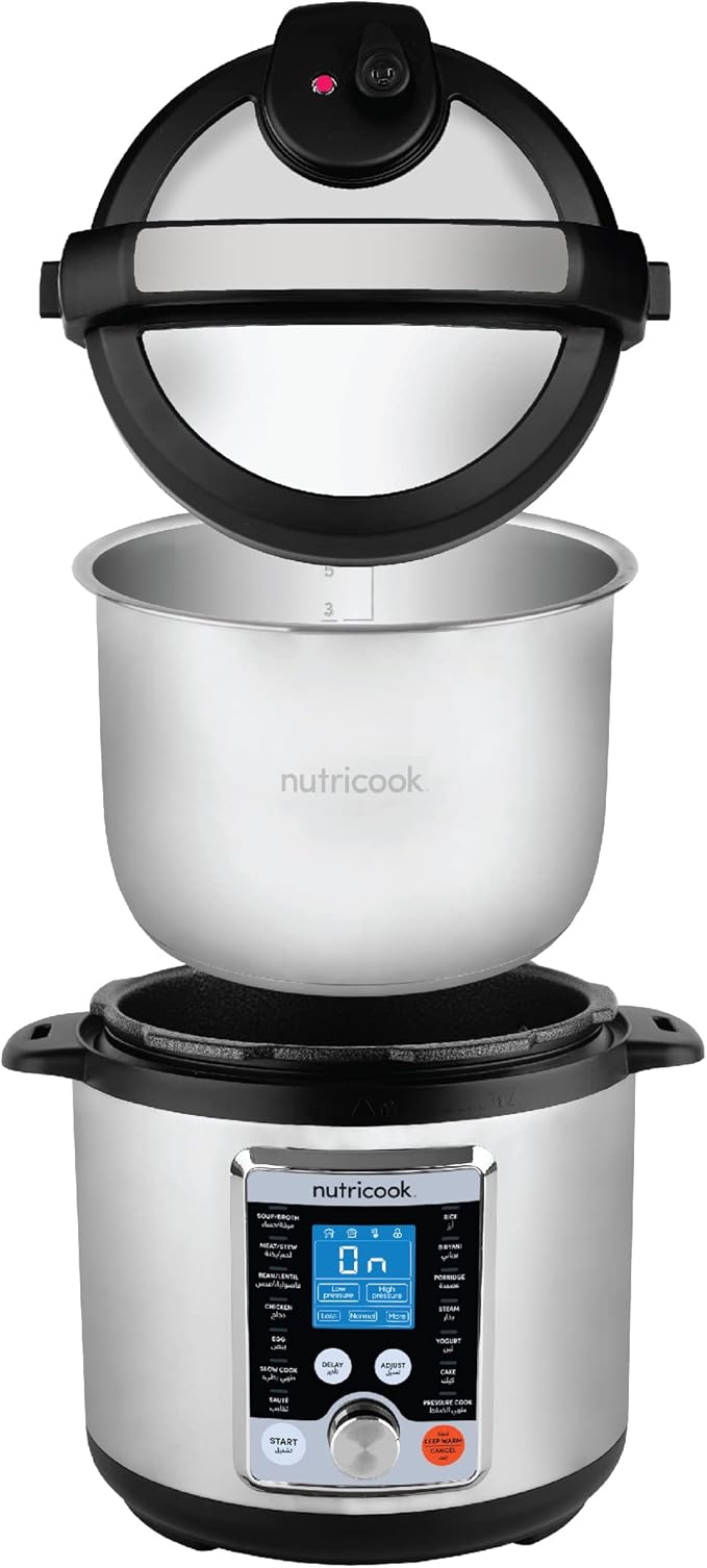 Nutricook Smart Pot Pro+ 1000 Watts - 10 in 1 Instant Programmable Electric Pressure Cooker, 6 Liters, 15 Smart Programs, Brushed Stainless Silver/Black, 2 Years Warranty, M-60F3