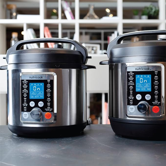 Nutricook Smart Pot Pro+ 1000 Watts - 10 in 1 Instant Programmable Electric Pressure Cooker, 6 Liters, 15 Smart Programs, Brushed Stainless Silver/Black, 2 Years Warranty, M-60F3