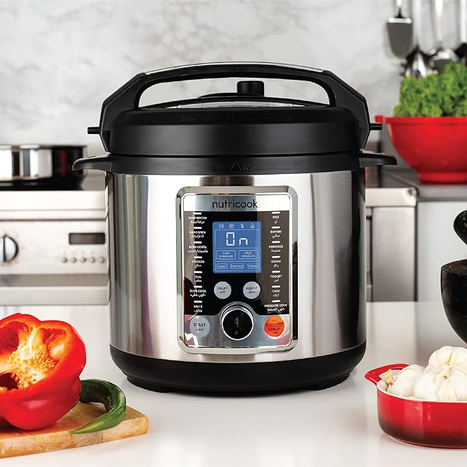 Nutricook Smart Pot Pro+ 1000 Watts - 10 in 1 Instant Programmable Electric Pressure Cooker, 6 Liters, 15 Smart Programs, Brushed Stainless Silver/Black, 2 Years Warranty, M-60F3